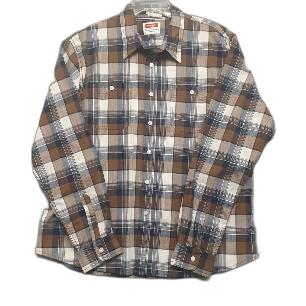 Wrangler Flex for Comfort Men Sz XL Western Brown Plaid Shirt Long Sleeve Pocket